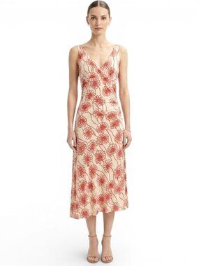 Lida Baday Floral Multicolor Soft Stretch Knit Ruched Tank Sleeveless Dress L